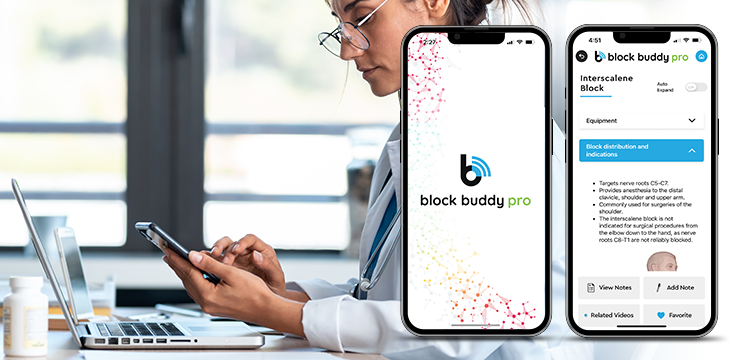 Person Using New Block Buddy Pro App on Phone & 2 Mobile Phones Displaying App
